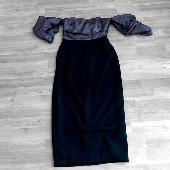 Badgley Mischka Metallic Off Shoulder Dress Size 0 - Picture 7 of 11